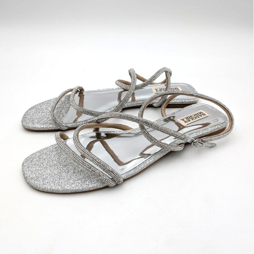 Badgley Mischka Collection Ivie Ankle Strap Sandal Womens Silver Sz US11M EU41.5